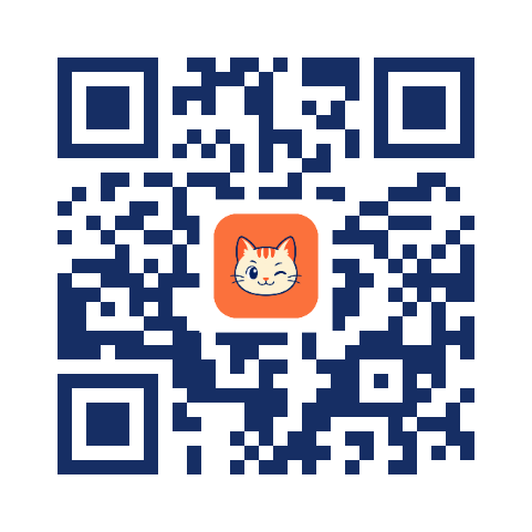 A QR code in navy with the Yoshinya cat logo in the middle
